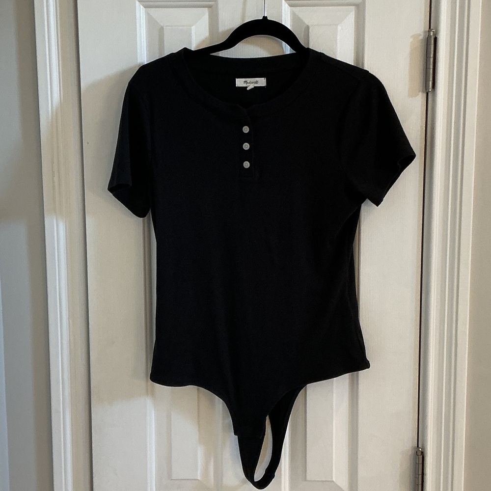 Madewell Black Short-Sleeve Henley Bodysuit